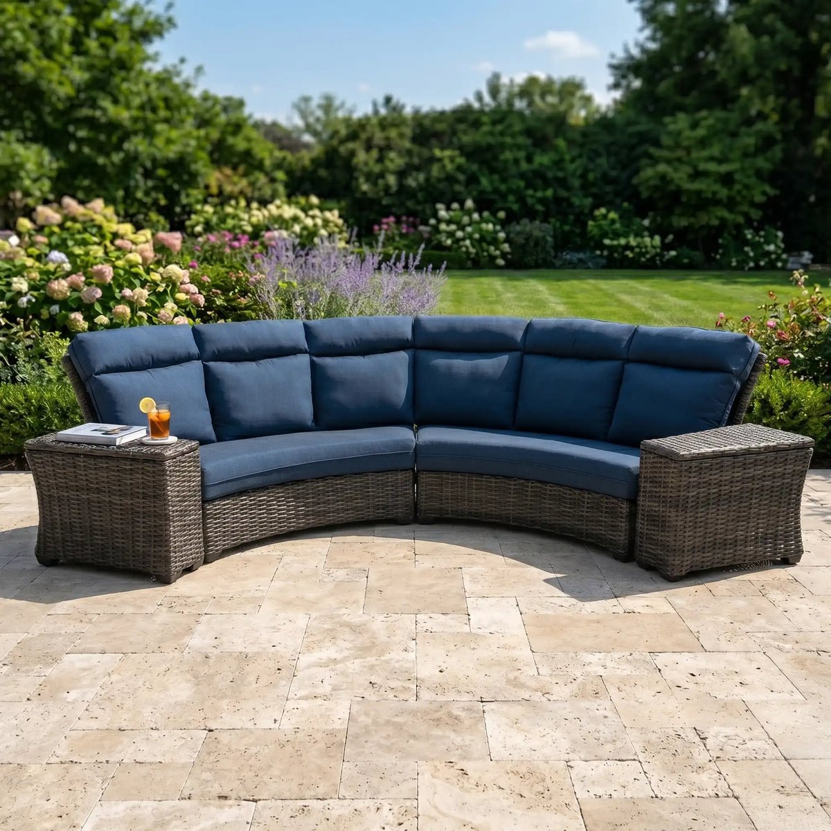 Grey Kampala 4 Piece Curved Sectional Group – Lifeguard Lapis Indigo