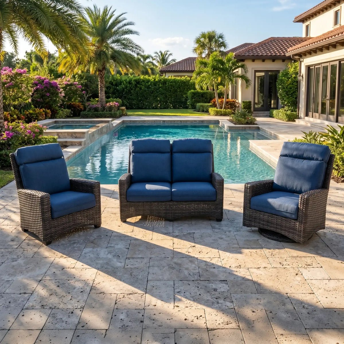Grey Kampala 3 Piece Loveseat Group – Lifeguard Lapis Indigo