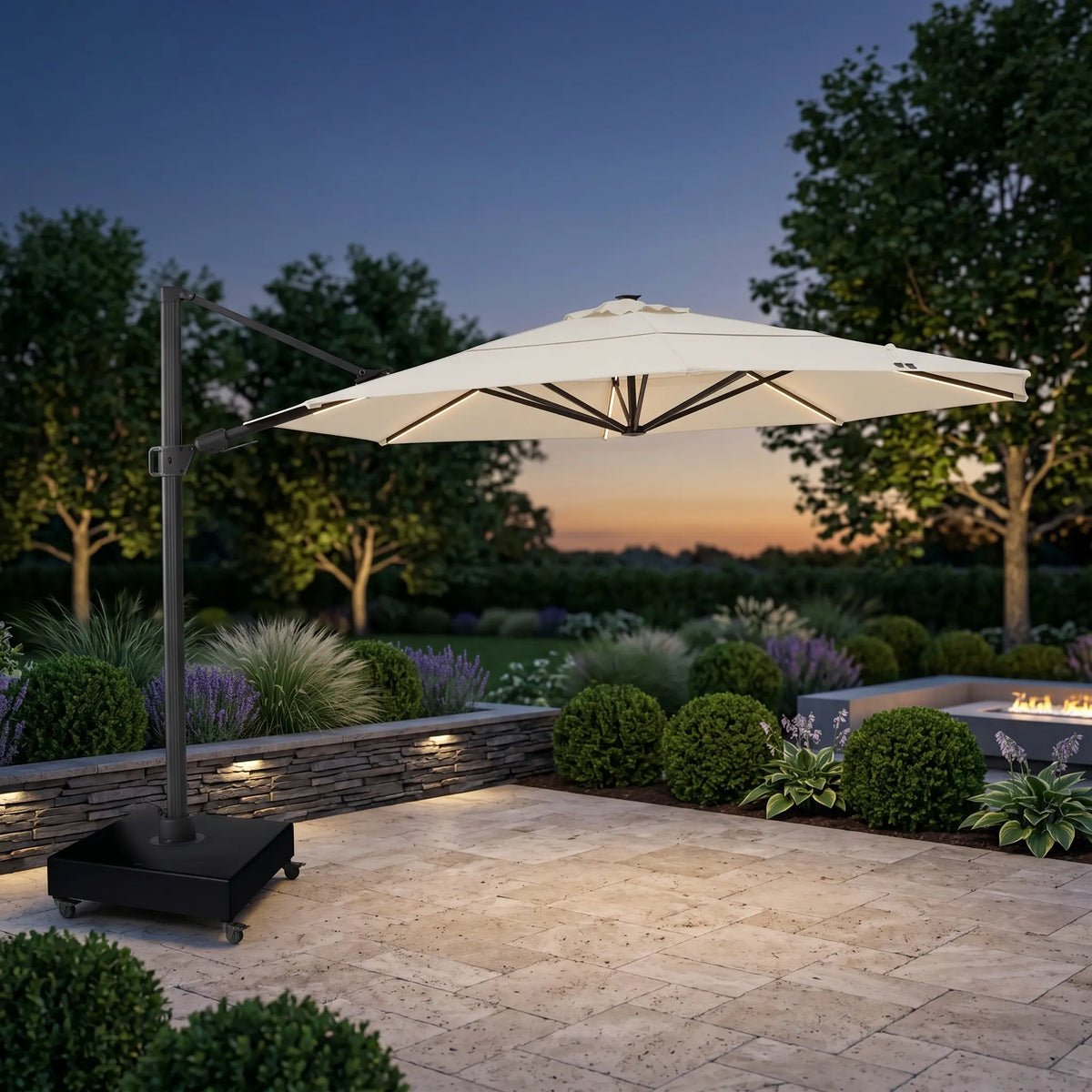 13′ Designer Octagon Solar Lux Infinite Tilt Cantilever Umbrella – Natural