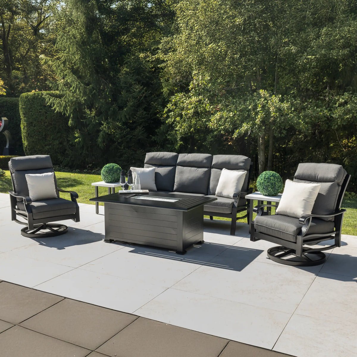 Stirling 5 Piece Sofa Firepit/Chat Group – Ebony