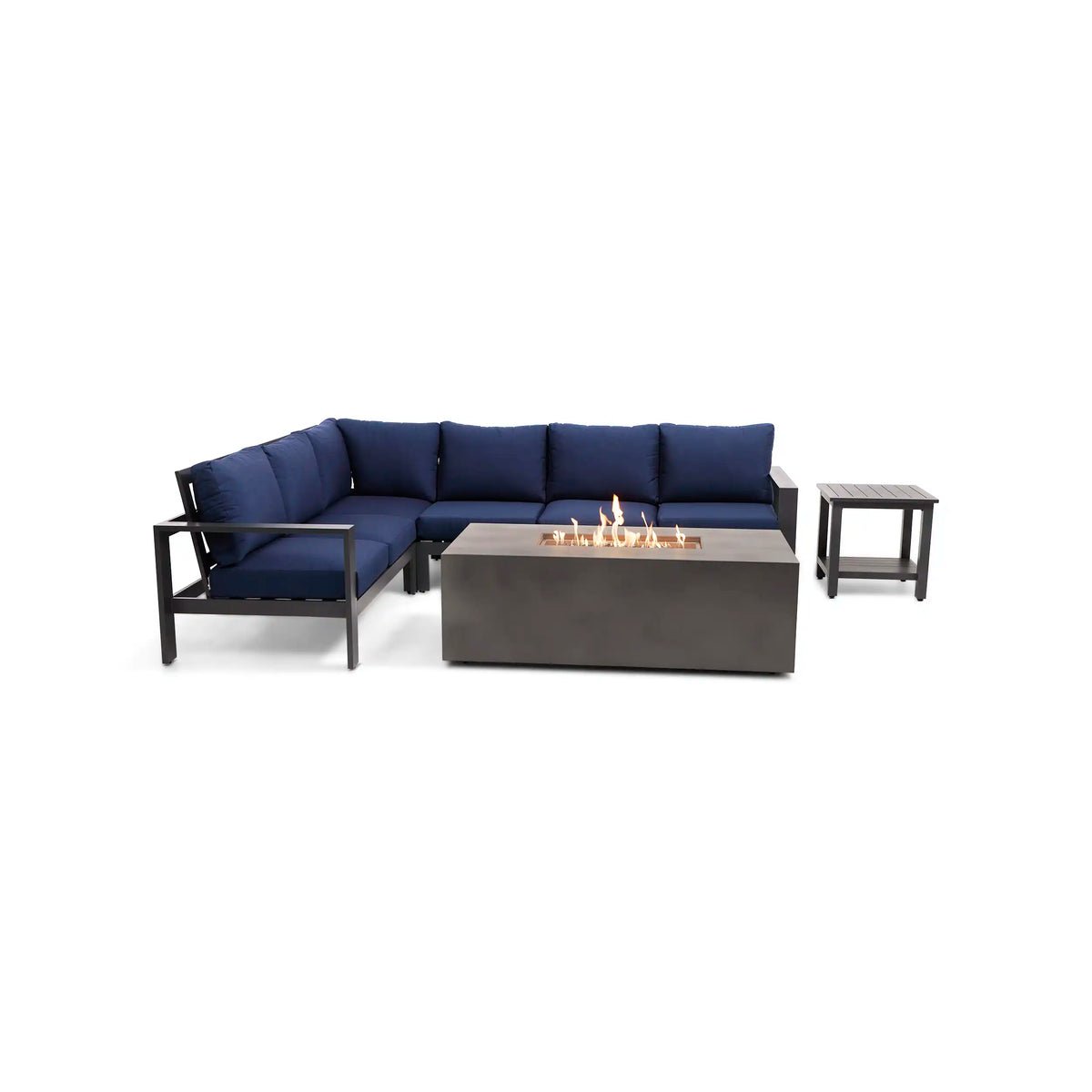 Sutton Grey 6 Piece Sectional Firepit/Chat Group - Indigo - Image 2