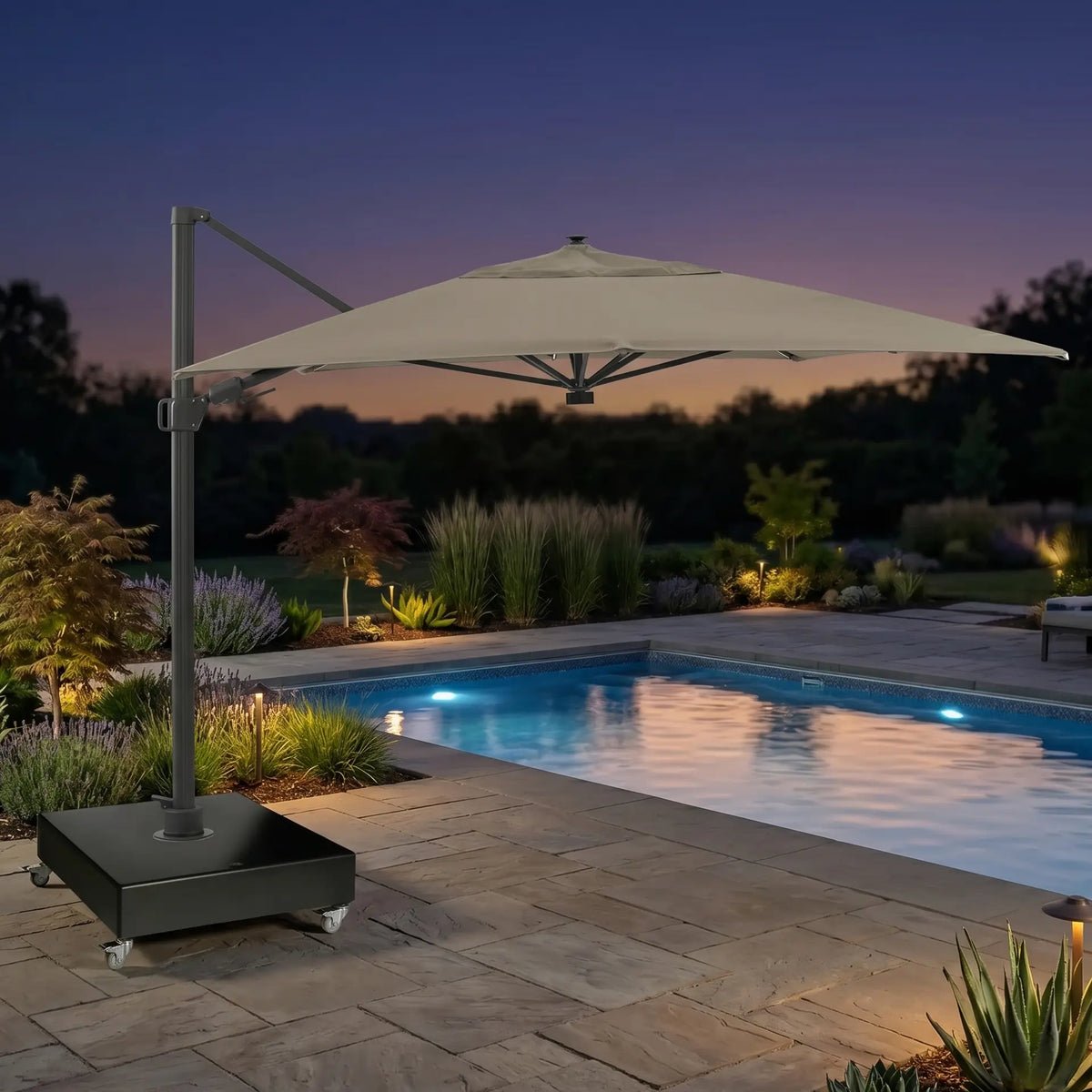 10’x13′ Designer Rectangle Solar Lux Infinite Tilt Cantilever Umbrella – Cast Ash