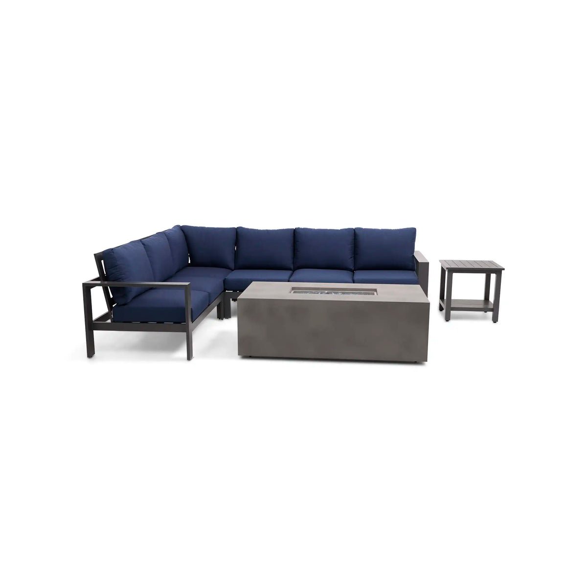 Sutton Grey 6 Piece Sectional Firepit/Chat Group - Indigo - Image 3