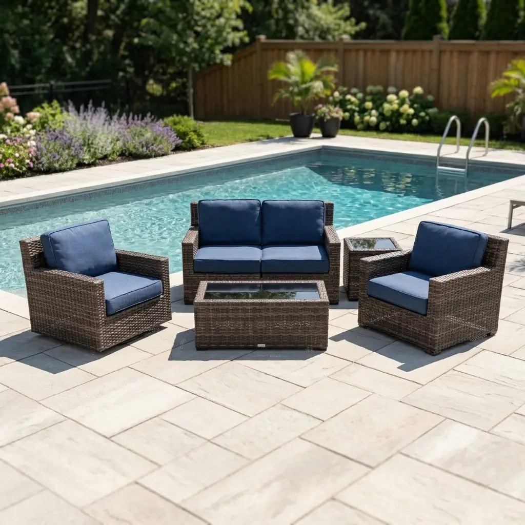 St. Kitts Grey 5 Piece Loveseat Chat Group – Lifeguard Lapis Indigo