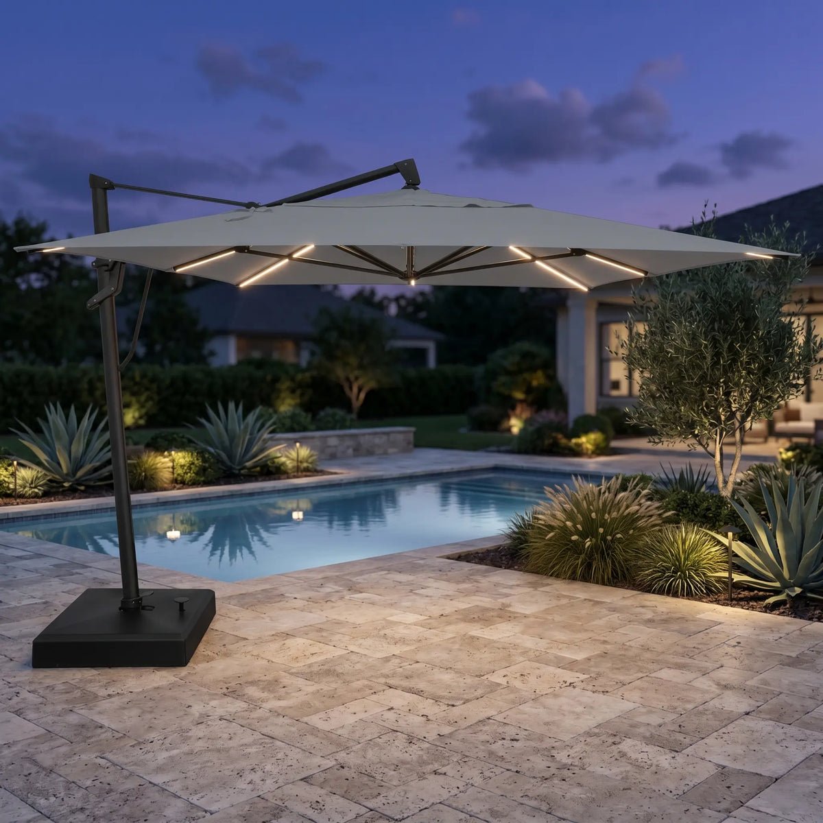 10’x13′ Designer Rectangle AKZ+ Starlux Cantilever Umbrella – Natural