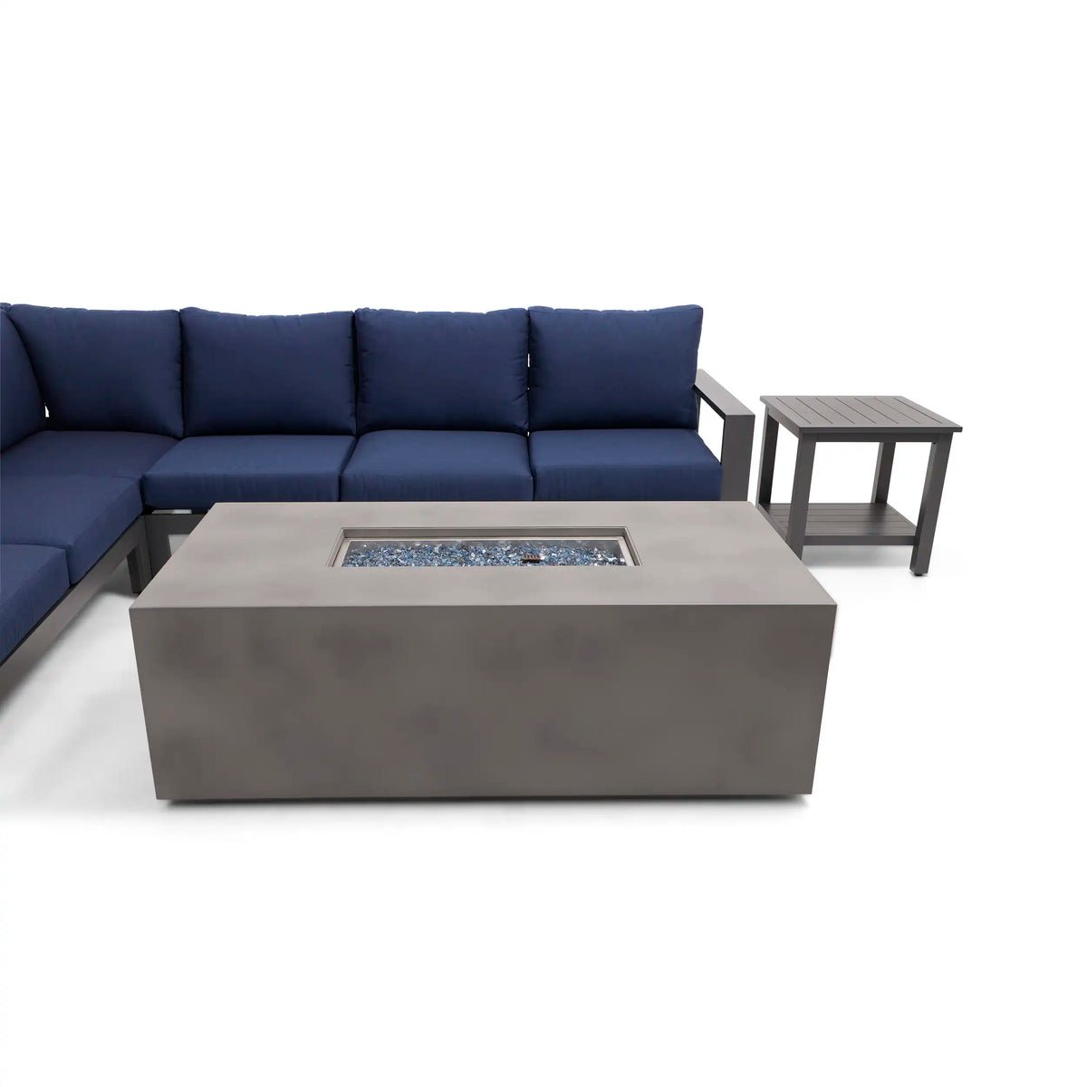 Sutton Grey 6 Piece Sectional Firepit/Chat Group - Indigo - Image 5