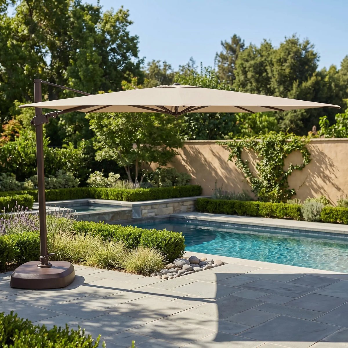 10′ Classic Square AKZ Tilting Cantilever Umbrella – Champagne Linen