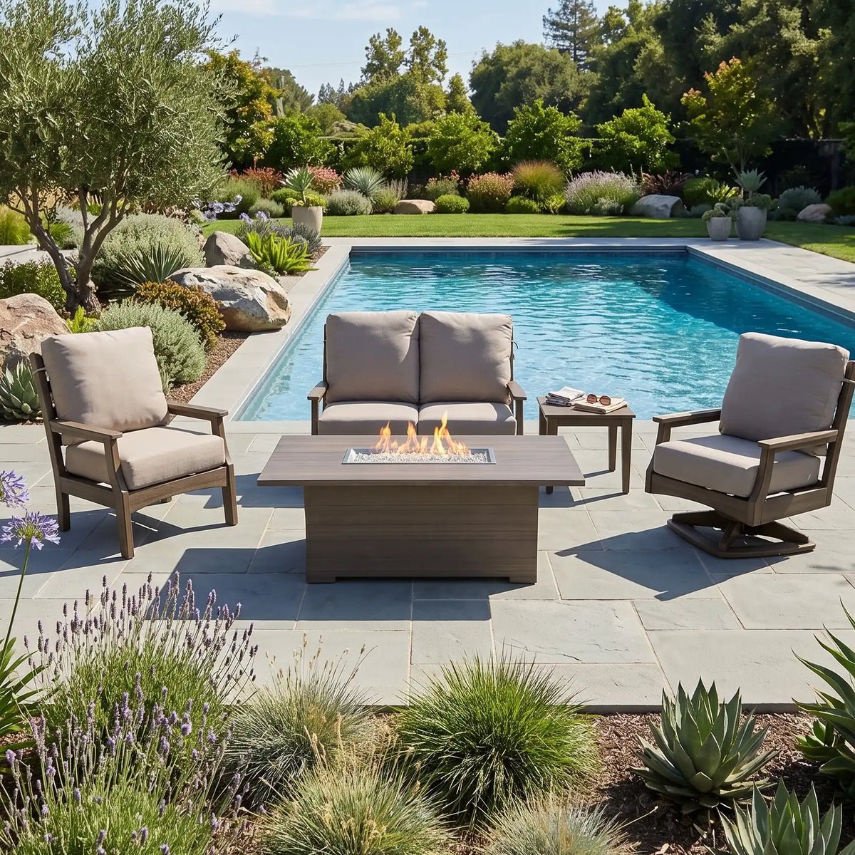 Manhattan 5 Piece Loveseat Firepit Chat Group