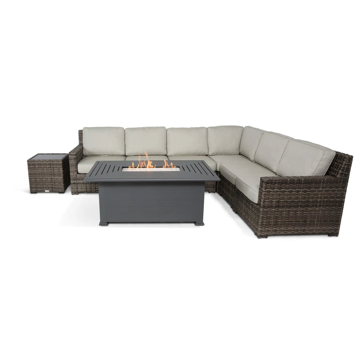 St. Kitts Grey 8 Piece Sectional Firepit Chat Group - Swimmer Oyster - Image 2