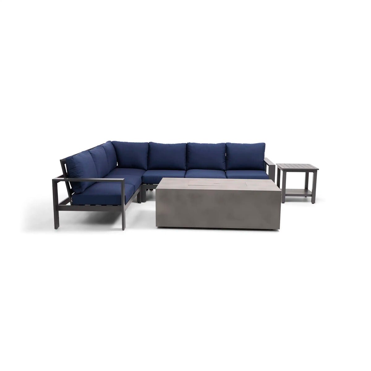 Sutton Grey 6 Piece Sectional Firepit/Chat Group - Indigo - Image 6