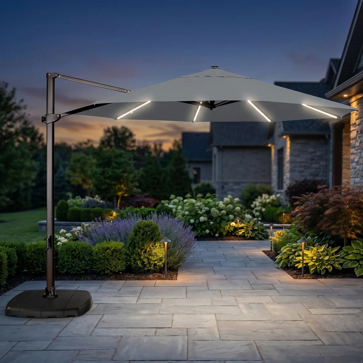 11′ Deluxe Octagon Starlight Infinite Tilt Cantilever Umbrella – Boulder