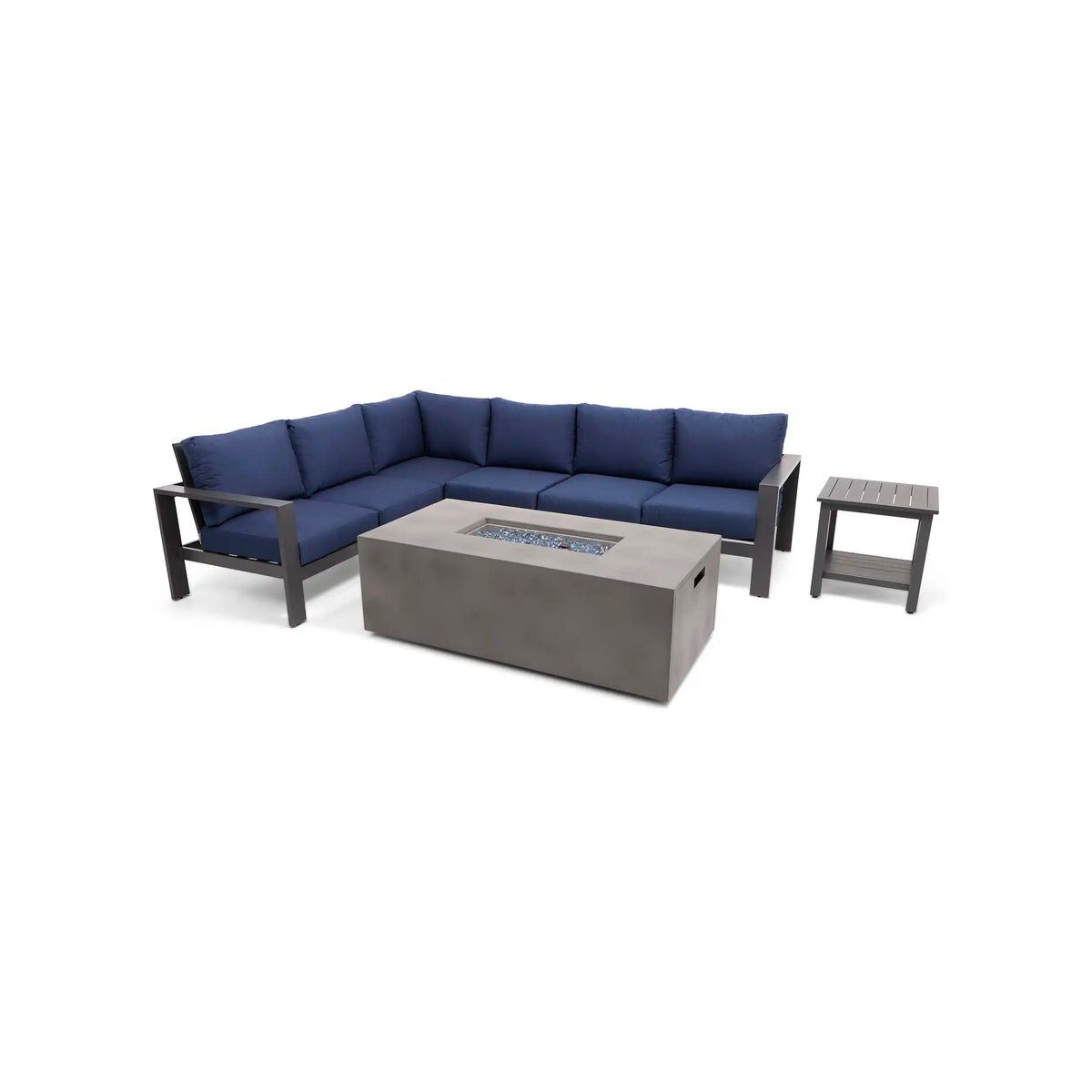 Sutton Grey 6 Piece Sectional Firepit/Chat Group - Indigo - Image 4