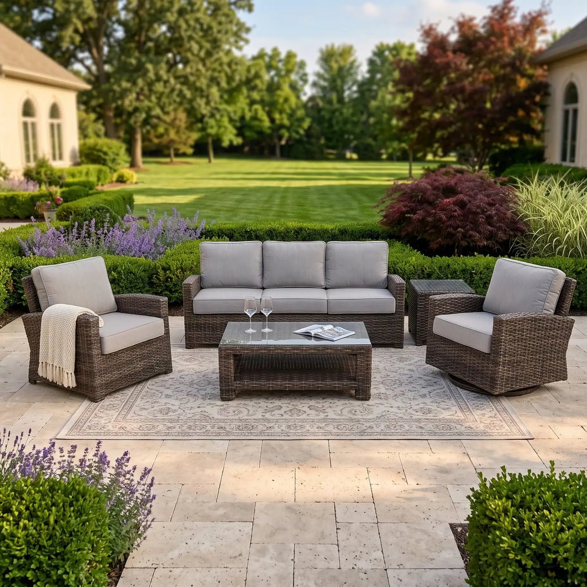 Woodridge 5 Piece Sofa Chat Group – Canvas Steel