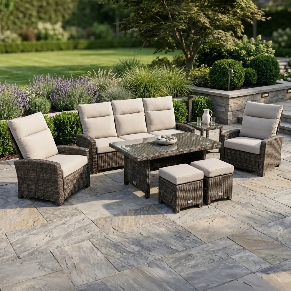 Ellis Reclining 7 Piece Sofa Conversation Group – Dove Acrylic