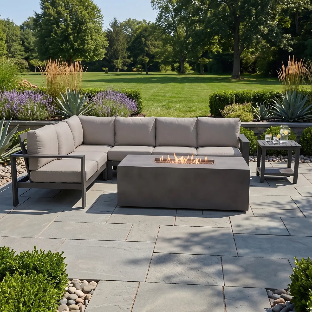 Sutton Grey 6 Piece Sectional Firepit/Chat Group – Dove