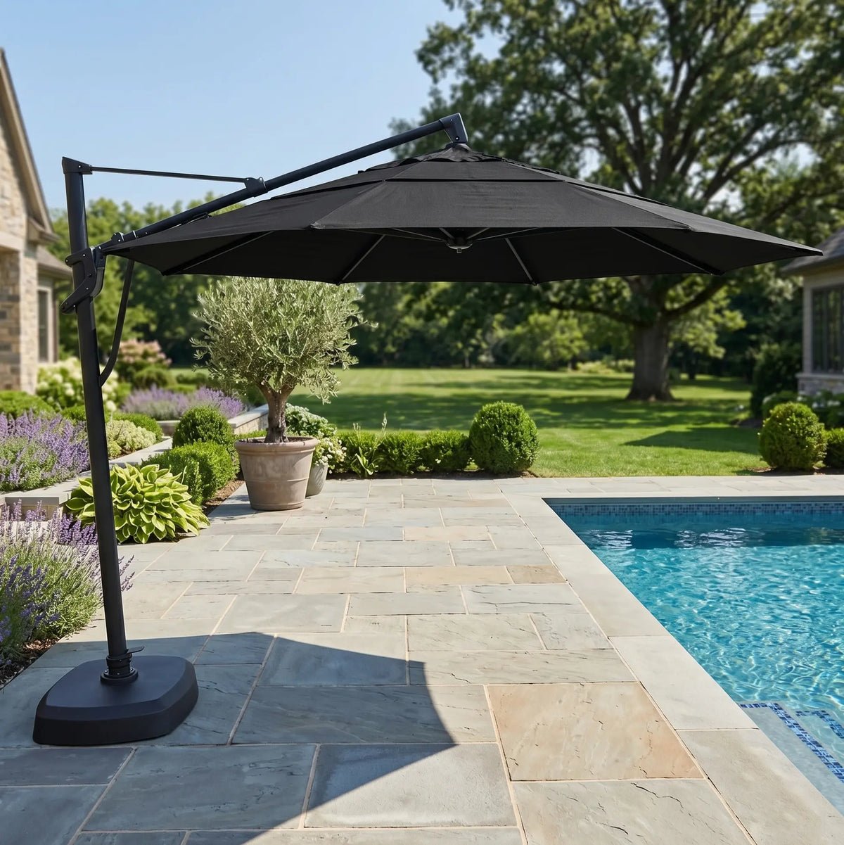 11′ Designer Octagon AKZ+ Infinite Tilt Cantilever Umbrella – Black