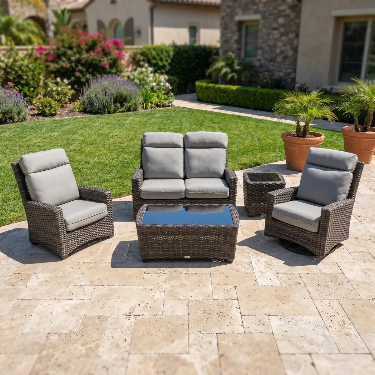 Grey Kampala 5 Piece Loveseat Chat Group – Makar Oyster