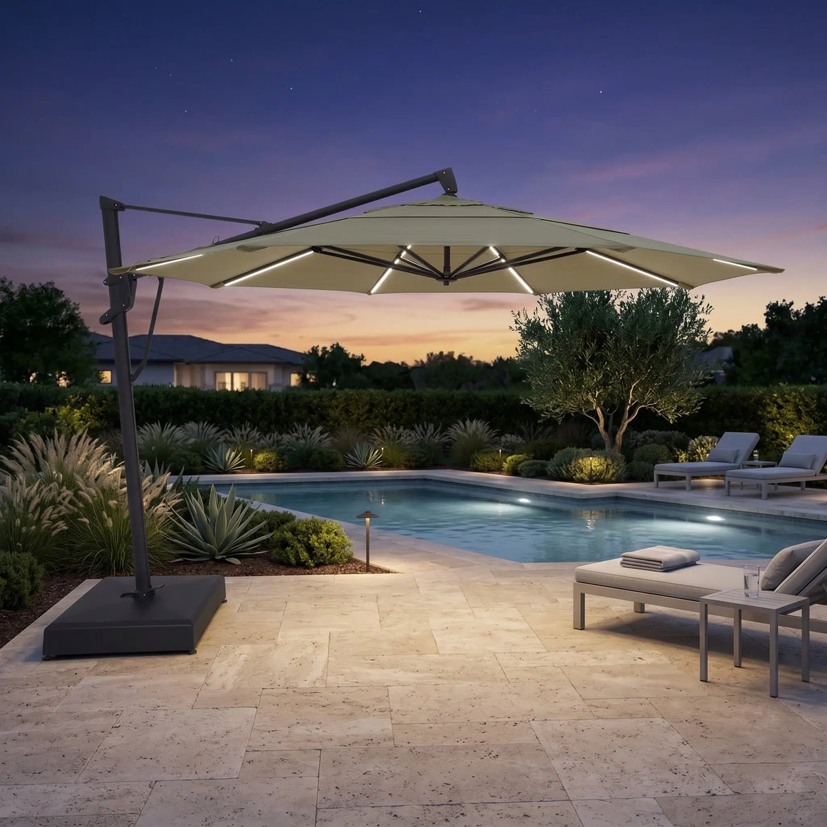13′ Designer Octagon AKZ+ Starlux Cantilever Umbrella – Cast Ash
