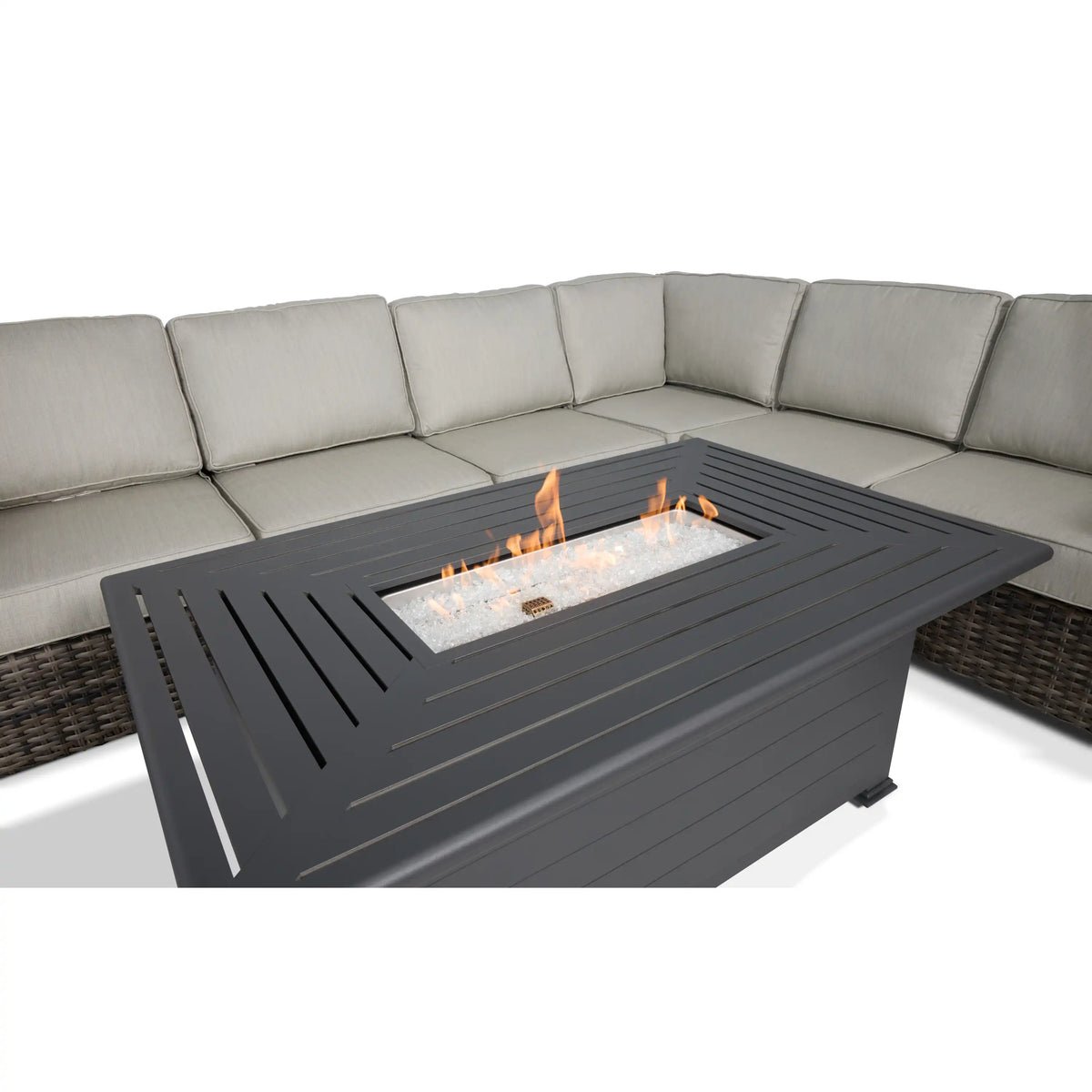 St. Kitts Grey 8 Piece Sectional Firepit Chat Group - Swimmer Oyster - Image 4