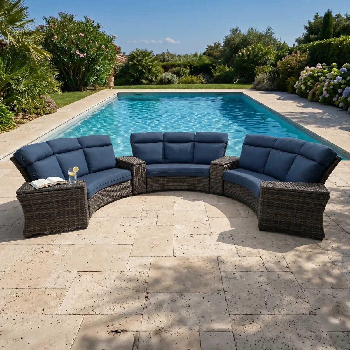 Grey Kampala 7 Piece Curved Sectional Group – Lifeguard Lapis Indigo