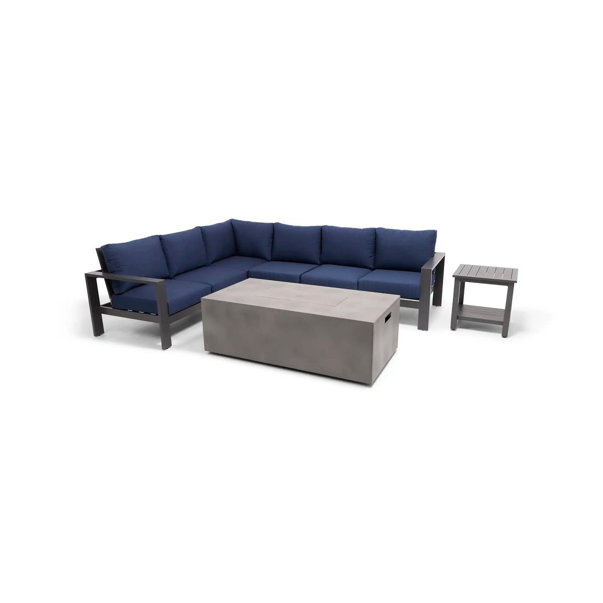 Sutton Grey 6 Piece Sectional Firepit/Chat Group - Indigo - Image 7