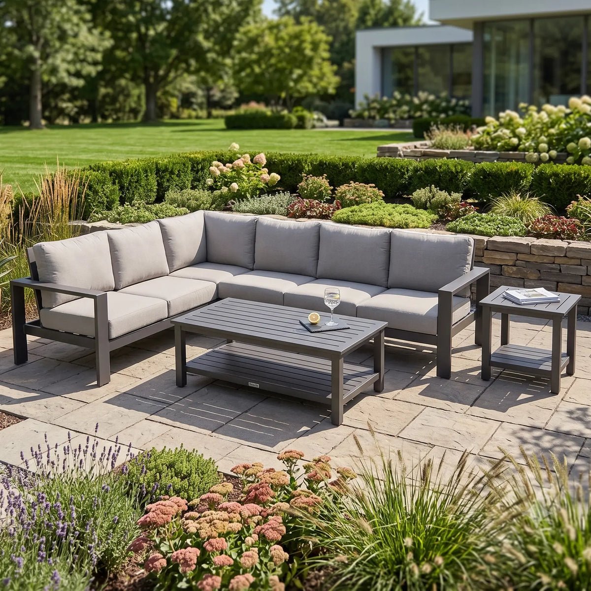 Sutton Grey 6 Piece Sectional Chat Group – Dove