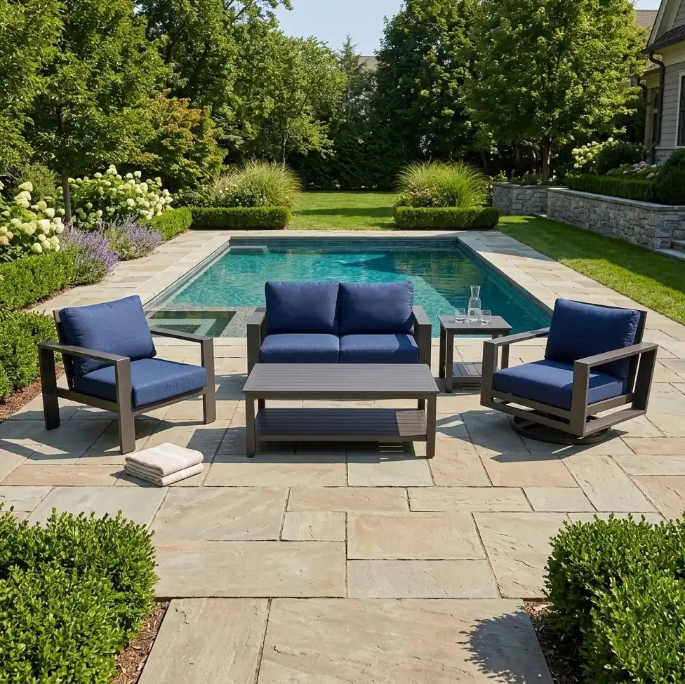 Sutton Grey 5 Piece Loveseat Group – Indigo
